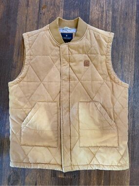 Men's Roark Vest Beige Solid XL Quilt Outdoor Craftsman Duck Full Zip DISCOLORED